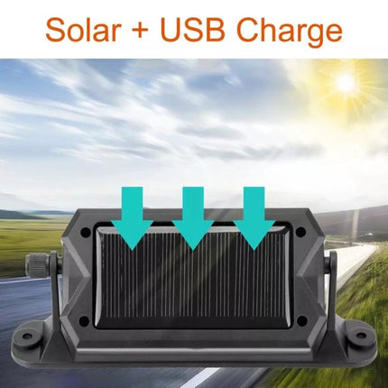 Tire Pressure Monitor for Safe Daily Truck and Bus Drives solar and USB charge panel showing arrows for sunlight