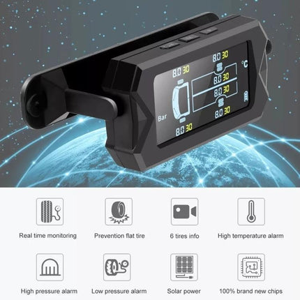 Essential Tire Monitor for Safe Daily Truck Operations - digital 6-tire pressure and temperature display with alerts