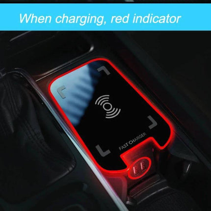 Car Wireless Charger For Volvo With Anti-Slip Design showing red charging indicator and anti-slip silicone pad in car cup holder