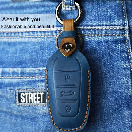 Peugeot Cowhide Leather Key Case for Car Protection
