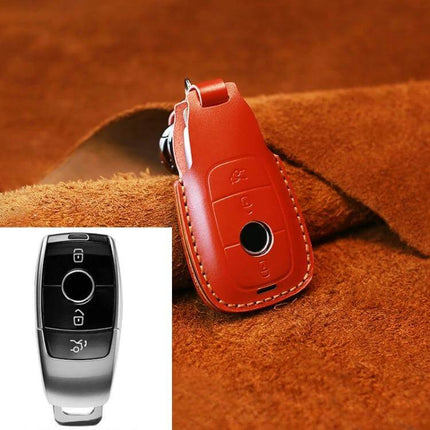 Cowhide Leather Key Protector for Mercedes-Benz Vehicles in red genuine cowhide, soft grip cover protecting key from scratches and dirt