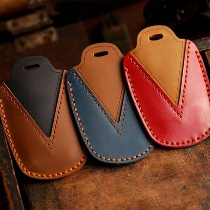 Cowhide Leather Key Protective Cover for Toyota Cars - tricolor genuine leather key fob covers (brown, blue, red)