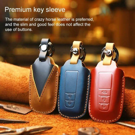 Cowhide Leather Key Protective Cover for Toyota Cars - premium brown blue red leather key fob sleeve for Toyota Camry protection
