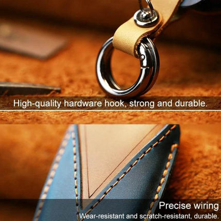 Cowhide Leather Key Protector for Toyota Cars, Two-Key Version — genuine cowhide case with durable hardware hook and precise stitching