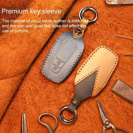 Cowhide Leather Key Protector for Toyota Cars, Two-Key Version - genuine cowhide slim key sleeve for daily use