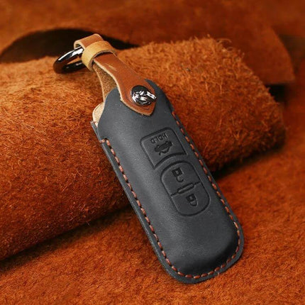 Hallmo Cowhide Leather Key Case for Mazda Vehicles, Three Keys - genuine leather protective key fob sleeve for up to 3 Mazda keys
