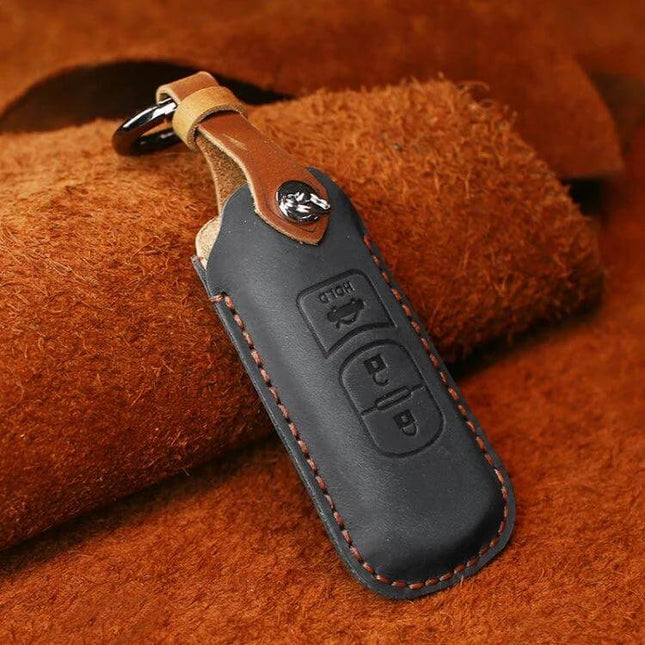 Hallmo Cowhide Leather Key Case for Mazda Vehicles, Three Keys - genuine leather protective key fob sleeve for up to 3 Mazda keys