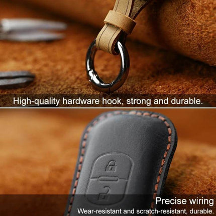 Hallmo Cowhide Leather Key Case for Mazda Vehicles, Three Keys - genuine cowhide key case with durable hardware hook and scratch-resistant protection