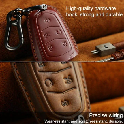 Cowhide Leather Key Case for Cadillac Cars, Five Keys Version - genuine cowhide leather protective key organizer for up to five Cadillac keys