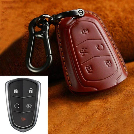 Cowhide Leather Key Case for Cadillac Cars, Five Keys Version - genuine cowhide leather key case protecting up to five Cadillac keys
