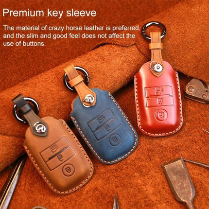 Cowhide Leather Protective Key Cover for Kia Vehicles - premium genuine cowhide key sleeve in brown, blue, red protecting Kia remote keys