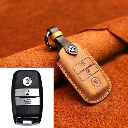 Cowhide Leather Protective Key Cover for Kia Vehicles — genuine cowhide leather key case protecting Kia key fob from scratches and wear