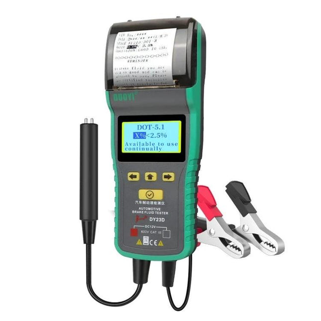 DUOYI Brake Fluid Tester for Everyday Vehicle Maintenance - handheld tester with printer and clamps for checking brake fluid water content
