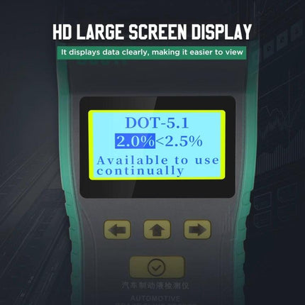 DUOYI Brake Fluid Tester for Everyday Vehicle Maintenance - handheld tester with HD large screen displaying DOT-5.1 and water content reading