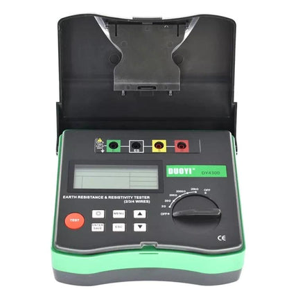 DUOYI Ground Resistance Tester for Home Electrical Safety Checks - DUOYI DV4300 earth resistance tester with probes, display, and rotary dial