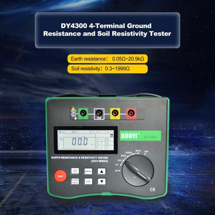 DUOYI Ground Resistance Tester for Home Electrical Safety Checks - handheld DY4300 earth resistance and soil resistivity meter