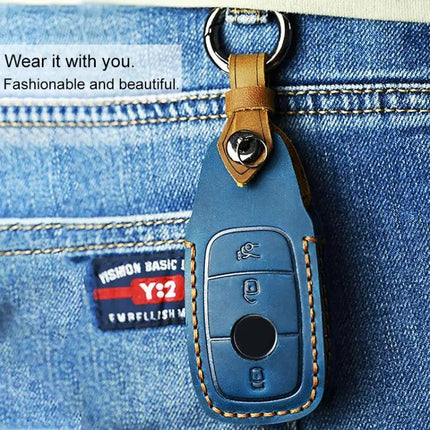 Cowhide Leather Key Cover for Mercedes-Benz E-Class Vehicles