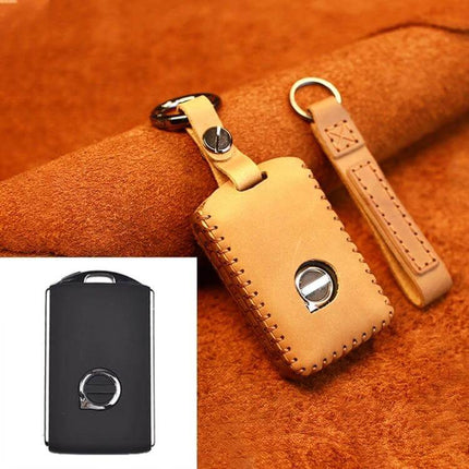 Soft Cowhide Leather Protective Key Case for Volvo Cars soft tan cowhide leather key fob cover with keyring and wrist strap