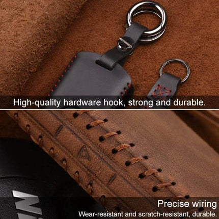 Soft Cowhide Leather Protective Key Case for Volvo Cars with high-quality hardware hook, scratch-resistant, wear-resistant leather key fob protector