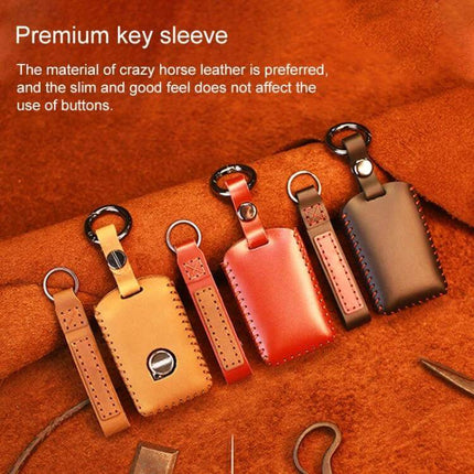 Soft Cowhide Leather Protective Key Case for Volvo Cars - genuine cowhide key fob sleeve protecting against scratches and dirt, brown leather styles