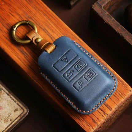 Leather Key Case in Cowhide for Land Rover Vehicles - blue cowhide key fob cover protecting Range Rover and Discovery 5 keys
