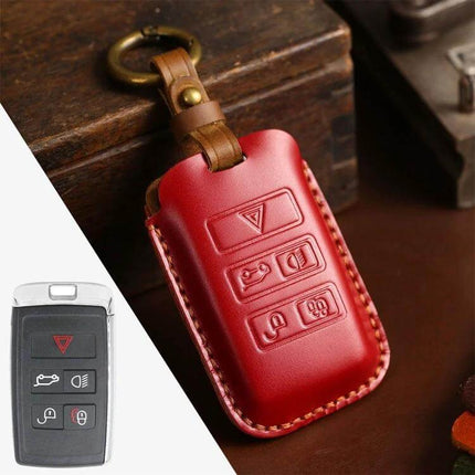Leather Key Case in Cowhide for Land Rover Vehicles - red cowhide protective key case for Range Rover and Discovery 5