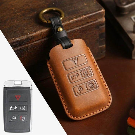 Leather Key Case in Cowhide for Land Rover Vehicles - brown cowhide key case protecting Range Rover and Discovery 5 keys