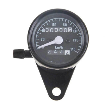 Retro Style Motorcycle Speedometer for Daily Rides in Black - metal retro speedometer showing km/h dial for commuters and casual riders
