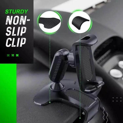 Car Dashboard Mobile Phone Holder with 360-Degree Rotation mounted on dash for hands-free navigation and secure non-slip grip