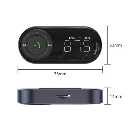 Car Bluetooth Audio Receiver For Hands Free Vehicle Calls compact black Bluetooth 5.2 FM transmitter with USB TF AUX ports and 3.5mm AUX