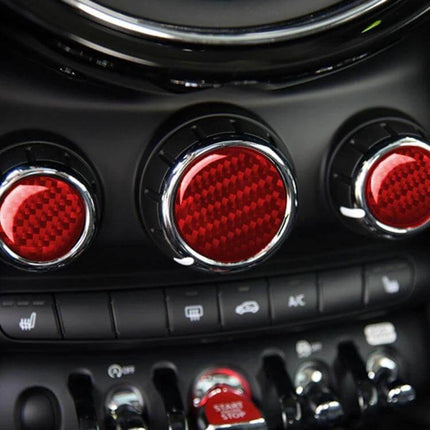 Carbon Fiber Decorative Sticker for BMW Mini Multimedia Knob red carbon-fiber look fitted on multimedia control knob