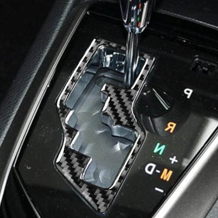 Carbon Fiber Decorative Gear Sticker for Toyota Corolla Levin 2014-2018 installed on gear shift surround, carbon fiber interior accent