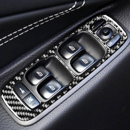 Carbon Fiber Decorative Sticker for Volvo XC90 2008-2014 Left Drive applied to driver door window control panel showing carbon fiber trim