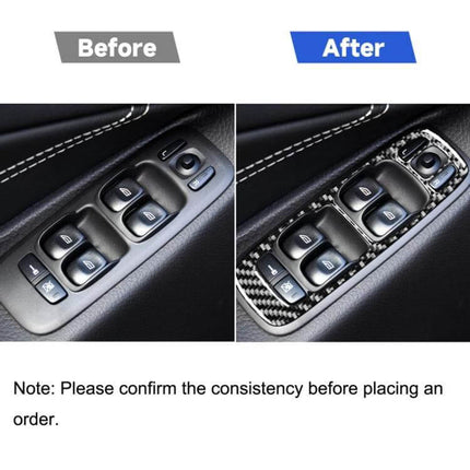 Carbon Fiber Decorative Sticker for Volvo XC90 2008-2014 Left Drive – before and after window switch trim upgrade showing carbon fiber effect