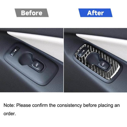 Carbon Fiber Decorative Sticker for Volvo XC90 2008-2014 Left Drive installed on door window switch trim before and after view