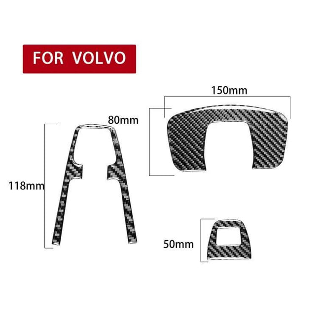 Carbon Fiber Car Interior Decorative Sticker for Volvo XC90 2003-2014 — carbon fiber dashboard and trim stickers with measurements (150mm, 118mm, 80mm, 50mm)