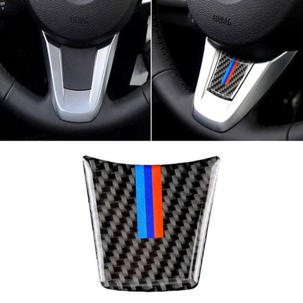 Carbon Fiber Decorative Steering Wheel Sticker for BMW Z4 Models - carbon fiber trim with M-color stripe to refresh interior steering wheel look