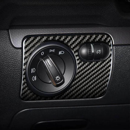 Carbon Fiber Decorative Sticker for Volkswagen Golf 6 Headlight Switch installed on dashboard around headlight control