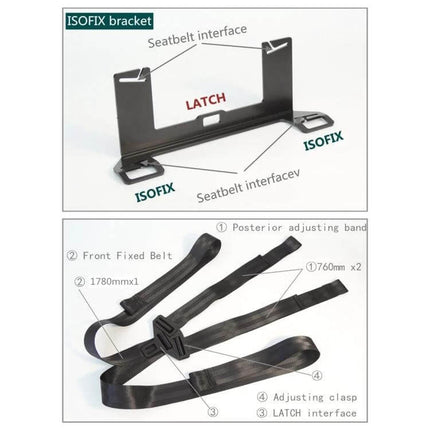 Universal ISOFIX Bracket for Child Safety Seat Installation in Cars - black metal bracket and straps for secure seat transfer