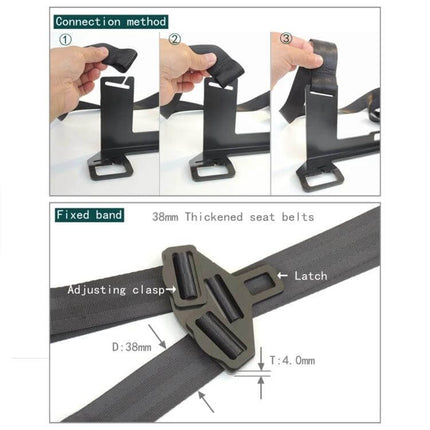 Universal ISOFIX Bracket for Child Safety Seat Installation in Cars – black metal bracket and straps showing connection method and fixed band