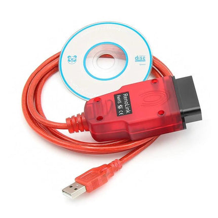 Essential Renolink Tool for Everyday Renault Vehicle Maintenance - red Renolink OBD USB cable with software CD
