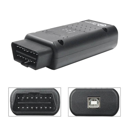 OpCom Tool for Opel Car Maintenance in Daily Drives - black OBDII USB diagnostic interface showing OBD port and USB connector