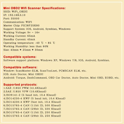 Essential Car Diagnostic Tool for Routine Vehicle Maintenance - mini OBD2 WiFi scanner specs and compatible systems