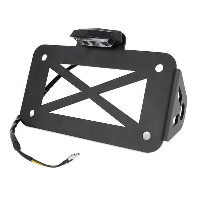 American Cruise Retro Motorcycle License Plate Holder with Light black metal retro plate bracket with integrated tail light and wiring