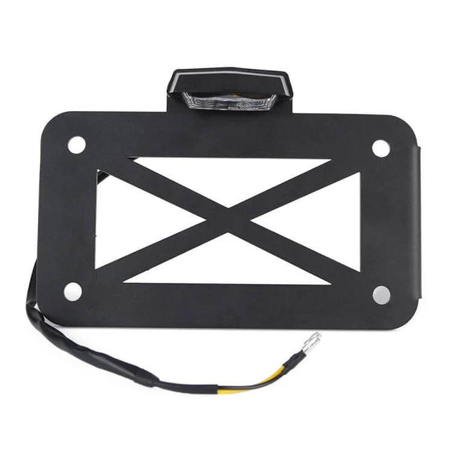 American Cruise Retro Motorcycle License Plate Holder with Light metal black retro plate mount with integrated tail light and wiring