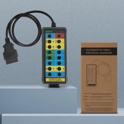 DUOYI Detector for Everyday Car Maintenance and Checks - compact OBDII protocol monitor with cable and boxed packaging for quick diagnostics