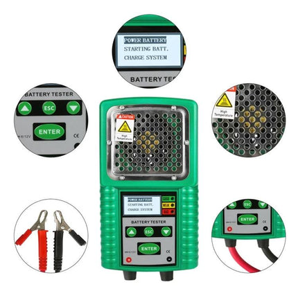 DUOYI Tool for Checking Car Battery Capacity in Daily Use green handheld battery tester with Kelvin clamps and LCD display