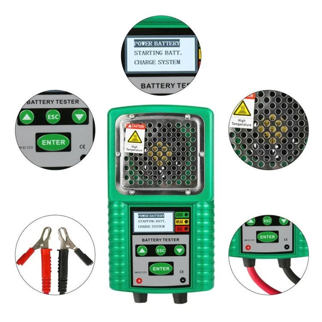 DUOYI Tool for Checking Car Battery Capacity in Daily Use green handheld battery tester with Kelvin clamps and LCD display