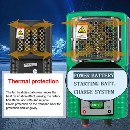 DUOYI Tool for Checking Car Battery Capacity in Daily Use - green handheld tester showing thermal protection grille and display