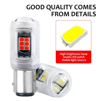 Two Pack Car LED Turn Signal Lights Red White Yellow – close-up of two bulb-style LED turn signal lights with high-brightness lamp beads and clear epoxy housings